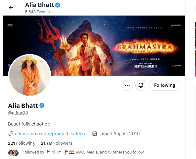 alia bhatt twitter blue badge- the movie critique